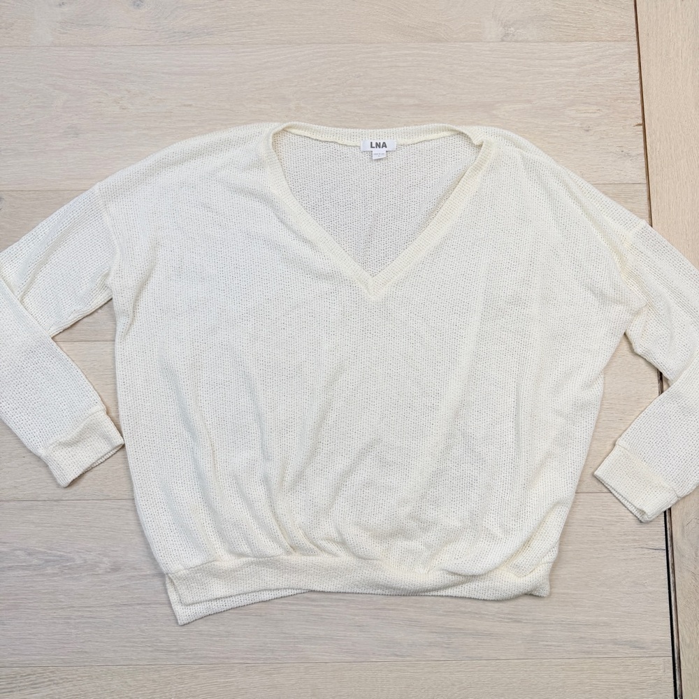 LNA Women's V-Neck Cream Sweater